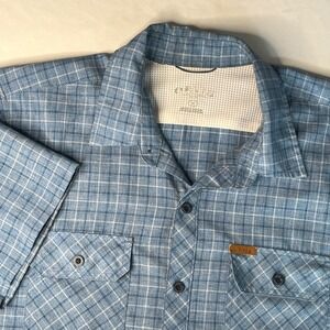 Orvis Button Up Shirt Mens Large Blue Excellent Plaid Short Sleeve 1270940